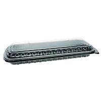 Pactiv Evergreen MealMaster Rib Container Base/Lid, 16.6 x 7.3 x 2.3, Black/Clear Plastic, 80/Carton (PCTYCNC167000DZ)