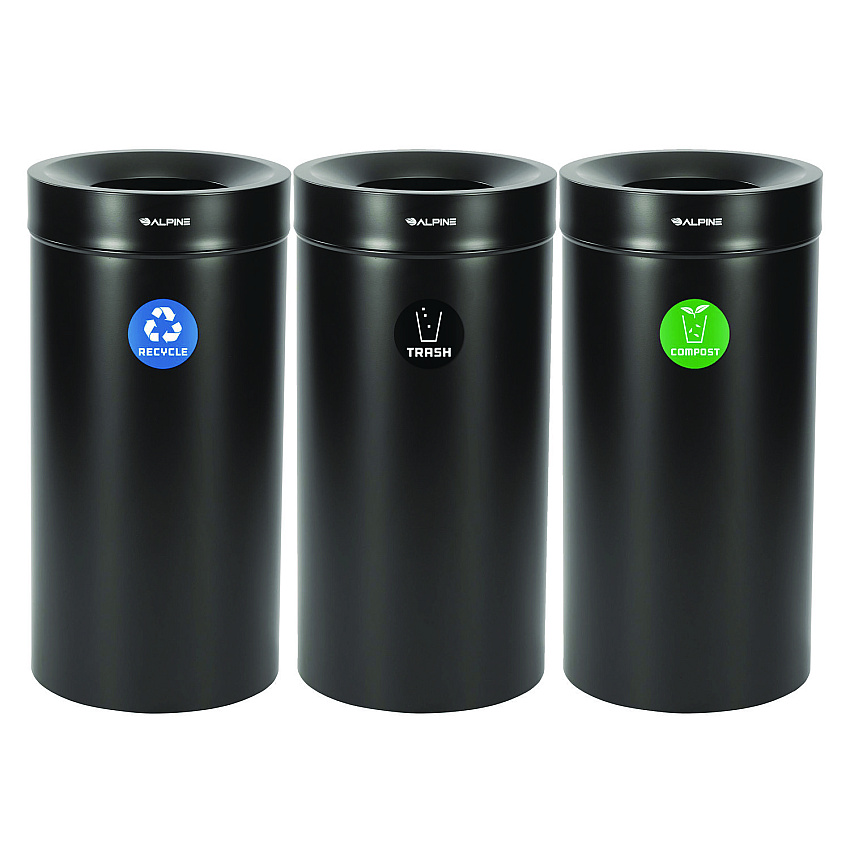 Alpine 27 Gallon Black Stainless Steel Compost Bin, Recycling Can and Trash Receptacle (ALH47527BLKRTCO)