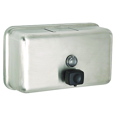 Alpine Horizontal Manual Surface-Mounted Stainless Steel Liquid Soap Dispenser, 40 oz, 2.8 x 8.1 x 4.8, Brushed Stainless Steel (ALHALP424SSB)