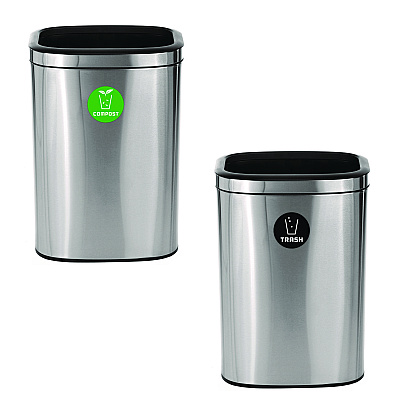 Alpine 10.5 Gallon Compost and Trash Station, Brushed Stainless Steel (ALHALP47040LCOT)