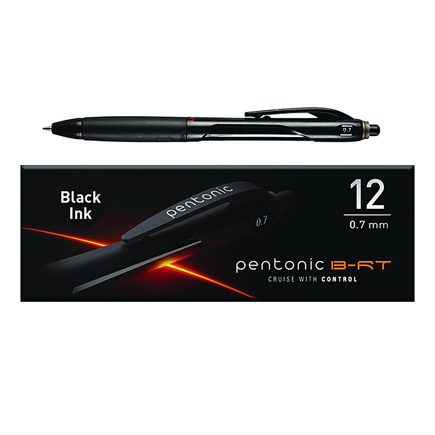 TOPS PENTONIC Retractable Ballpoint Pen, Fine 0.7 mm, Black Ink, Black Barrel, 12/Pack (PNT12120)