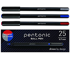 TOPS PENTONIC Fine Point Ballpoint Pens, 0.7 mm, Assorted Ink Colors, Black Barrel, 25/Pack (PNT12126)