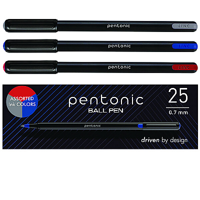 TOPS PENTONIC Fine Point Ballpoint Pens, 0.7 mm, Assorted Ink Colors, Black Barrel, 25/Pack (PNT12126)