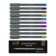 TOPS PENTONIC Medium Point Ballpoint Pen, 1 mm, Assorted Ink Colors, Charcoal Gray Barrel, 25/Pack (PNT12127)