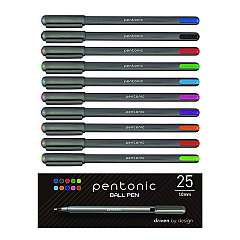 TOPS PENTONIC Medium Point Ballpoint Pen, 1 mm, Assorted Ink Colors, Charcoal Gray Barrel, 25/Pack (PNT12127)