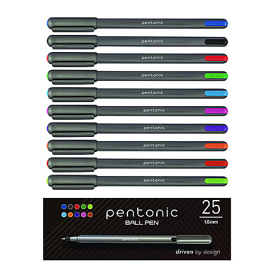 TOPS PENTONIC Medium Point Ballpoint Pen, 1 mm, Assorted Ink Colors, Charcoal Gray Barrel, 25/Pack (PNT12127)