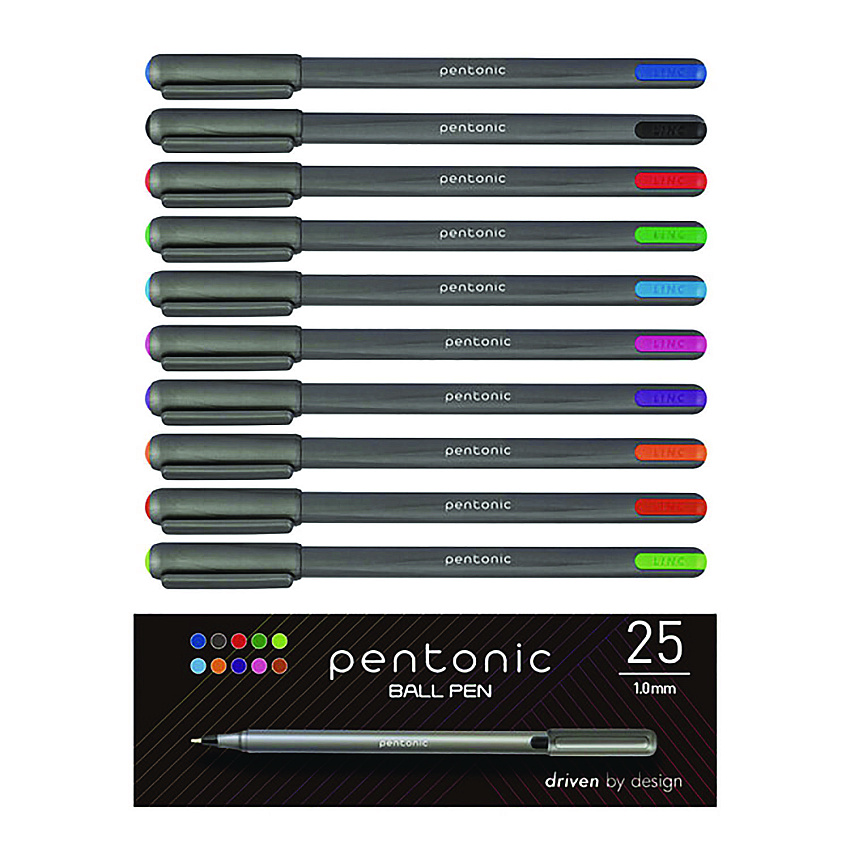 TOPS PENTONIC Medium Point Ballpoint Pen, 1 mm, Assorted Ink Colors, Charcoal Gray Barrel, 25/Pack (PNT12127)