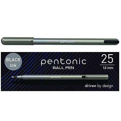 TOPS PENTONIC Medium Point Ballpoint Pen, 1 mm, Black Ink, Charcoal Barrel, 25/Pack (PNT12128)