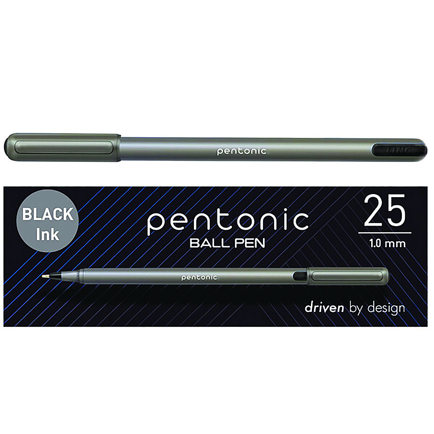 TOPS PENTONIC Medium Point Ballpoint Pen, 1 mm, Black Ink, Charcoal Barrel, 25/Pack (PNT12128)