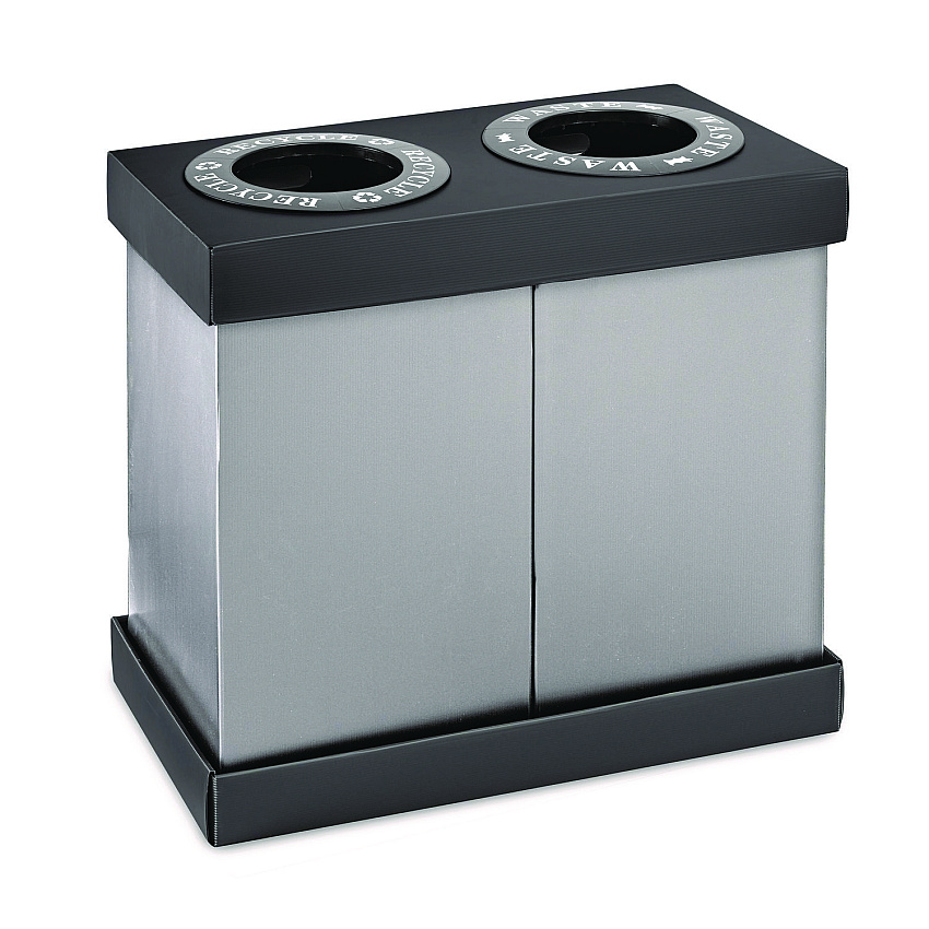 Alpine 28 Gal Indoor Trash Can and Recycling Bin, Corrugated Polypropylene, Gray, 2 Bin (ALHALP47102BLK)