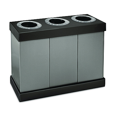 Alpine 28 Gal. Indoor Trash Cans and Recycling Bins, Corrugated Polypropylene, Gray, 3 Bin (ALHALP47103BLK)