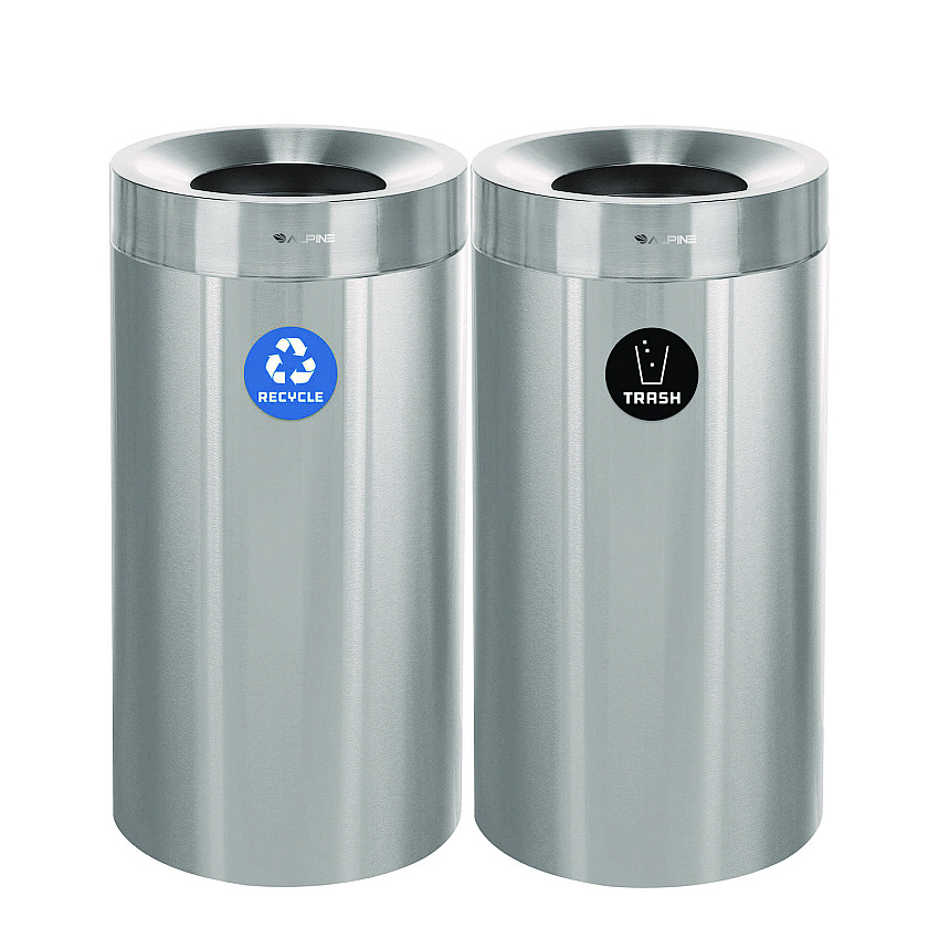 Alpine 27 Gallon Stainless Steel Recycling Can and Trash Receptacle, Brushed Stainless Steel (ALHALP47527RT)