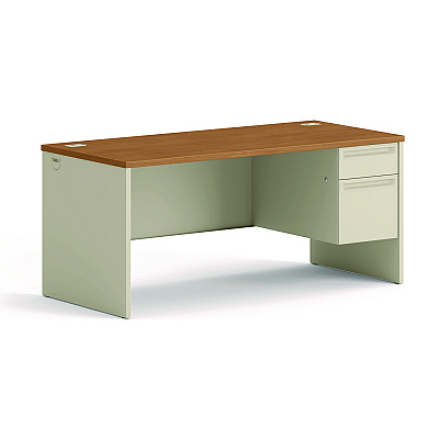 HON 38000 Series Right Pedestal Desk, 66" x 30" x 29.5", Harvest/Putty (HON38291RCL)