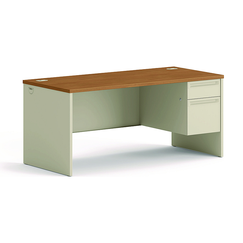 HON 38000 Series Right Pedestal Desk, 66" x 30" x 29.5", Harvest/Putty (HON38291RCL)