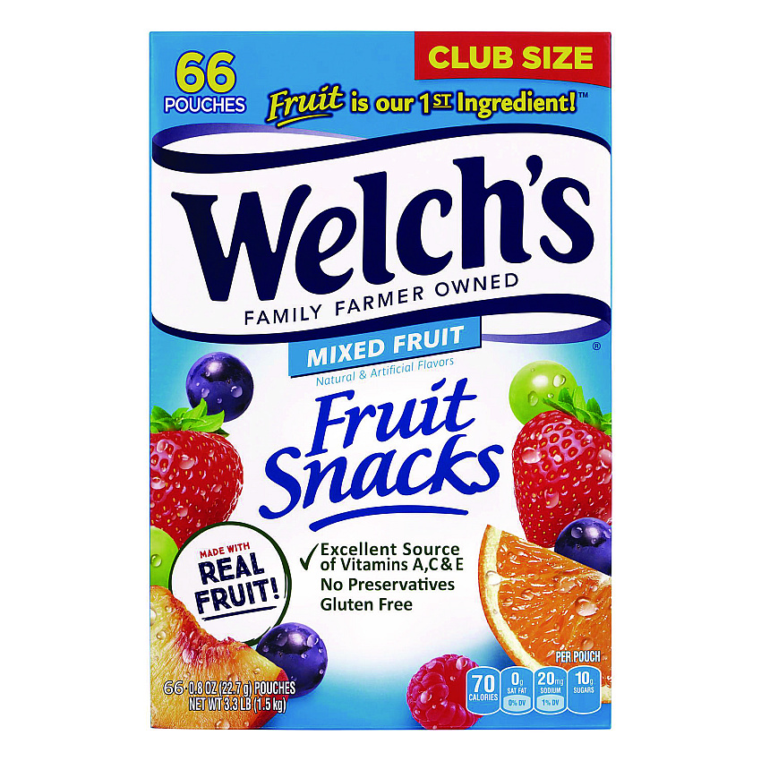 Welch's Fruit Snacks, Mixed Fruit, 0.8 oz Pouch, 66 Pouches/Box (GRR20900320)