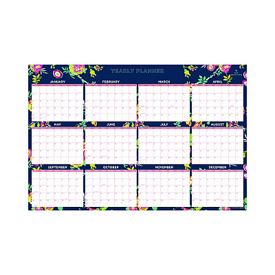 Blue Sky Day Designer Peyton Laminated Erasable Wall Calendar, Floral Artwork, 36 x 24, White/Navy Sheets, 12-Month (Jan to Dec): 2026 (103632)