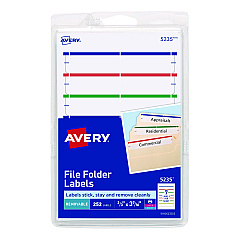 Avery Removable File Folder Labels with Sure Feed Technology, 0.66 x 3.44, White, 7/Sheet, 36 Sheets/Pack (AVE5235)