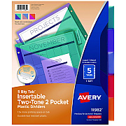 Avery Big Tab Insertable Two-Pocket Plastic Dividers, 5-Tab, 11.13 x 9.25, Assorted, 1 Set (AVE11982)