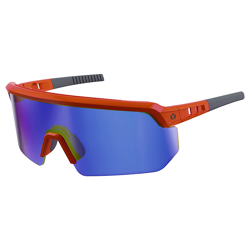 ergodyne Skullerz AEGIR-AFASPM Anti-Scratch and Enhanced Anti-Fog Safety Glasses, Orange Frame, Blue Mirror Polycarb Lens (EGO55062)