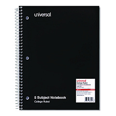 Universal Wirebound Notebook, 5-Subject, Medium/College Rule, Black Cover, (200) 11 x 8.5 Sheets (UNV66500)