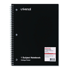 Universal Wirebound Notebook, 1-Subject, Medium/College Rule, Black Cover, (100) 11 x 8.5 Sheets (UNV66600)