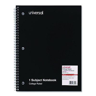 Universal Wirebound Notebook, 1-Subject, Medium/College Rule, Black Cover, (100) 11 x 8.5 Sheets (UNV66600)