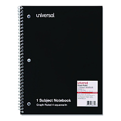Universal Wirebound Notebook, 1-Subject, Quadrille Rule (4 sq/in), Black Cover, (70) 10.5 x 8 Sheets (UNV66630)