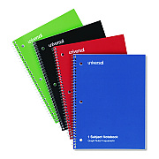 Universal Wirebound Notebook, 1-Subject, Quadrille Rule (4 sq/in), Assorted Cover Colors, (70) 10.5 x 8 Sheets, 4/Pack (UNV66634)