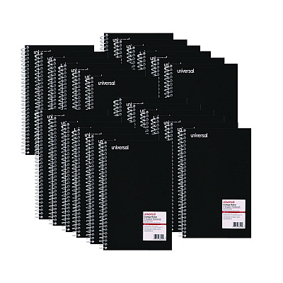 Universal Wirebound Notebook, 3-Subject, Medium/College Rule, Black Cover, (120) 9.5 x 6 Sheets (UNV66410)