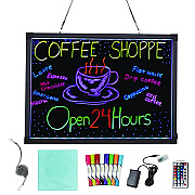 Alpine LED Illuminated Hanging Message Writing Board, 19.7" x 27.6", Black Surface, Black Aluminum Frame (ALHALP49503)