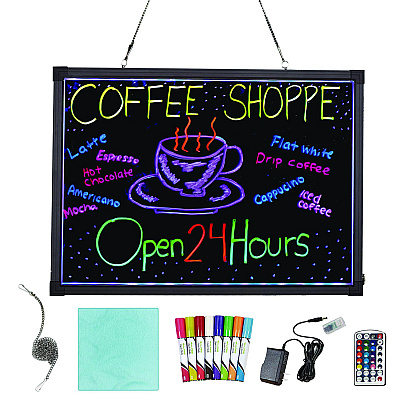 Alpine LED Illuminated Hanging Message Writing Board, 19.7" x 27.6", Black Surface, Black Aluminum Frame (ALHALP49503)