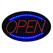 Alpine LED Oval Open Sign, 23 x 14, Black Frame, Blue/Red Graphics (ALHALP49702)