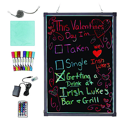 Alpine LED Illuminated Hanging Message Writing Board, 23.6" x 31.5", Black Surface, Black Aluminum Frame (ALHALP49504)