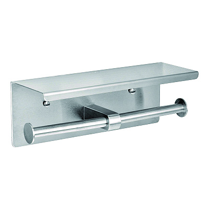 Alpine Double Post Toilet Paper Holder with Shelf Storage Rack, 3.87 x 10.5 x 3.95, Brushed Stainless Steel (ALHALP487B)