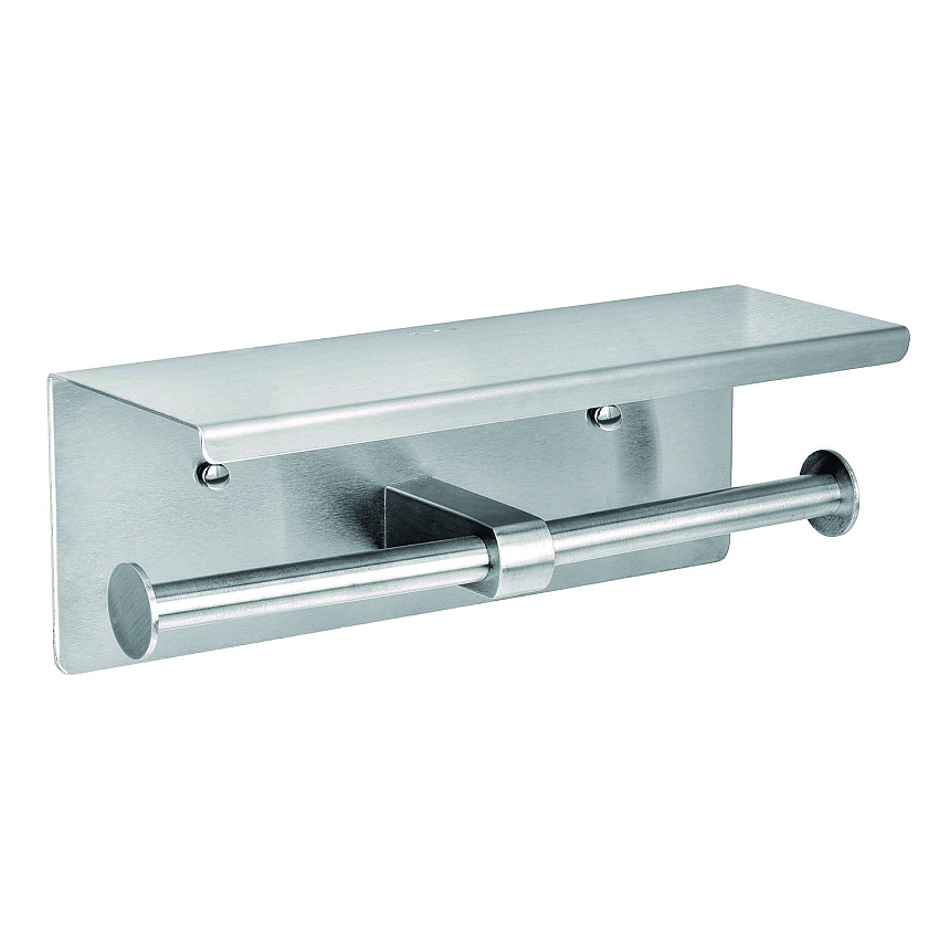 Alpine Double Post Toilet Paper Holder with Shelf Storage Rack, 3.87 x 10.5 x 3.95, Brushed Stainless Steel (ALHALP487B)