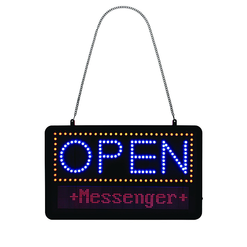 Alpine LED Programmable Message Board Open Sign, 22 x 13, Black Frame, Blue/Red Graphics (ALHALP49710)
