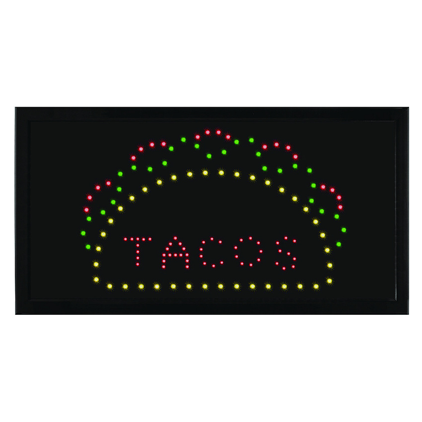 Alpine LED Rectangular TACO Sign, 19 x 10, Black Frame, Green/Red/Yellow Graphics (ALHALP49711)