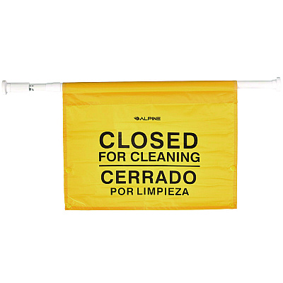 Alpine Safety Hanging Sign with Multi-Lingual Closed for Cleaning Imprint, 30.12 x 1.57 x 1.57, Yellow (ALHALP498HAN)