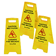 Alpine Bilingual Caution Wet Floor Sign, 11.8 x 0.7 x 24.6, Yellow, 3/Carton (ALHALP4993)