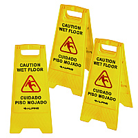 Alpine Bilingual Caution Wet Floor Sign, 11.8 x 0.7 x 24.6, Yellow, 3/Carton (ALHALP4993)