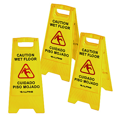 Alpine Bilingual Caution Wet Floor Sign, 11.8 x 0.7 x 24.6, Yellow, 3/Carton (ALHALP4993)