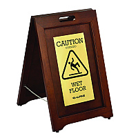 Alpine 2-Sided Plated Wooden A-Frame Bilingual Wet Floor Sign, 15 x 2 x 24, Brass (ALHALP499BRA)