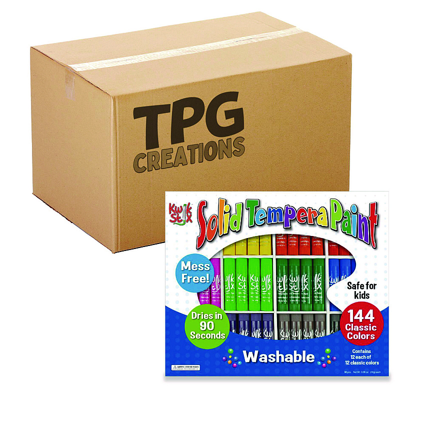 TPG Creations Kwik Stix Tempera Paint Set, 12 Assorted Classic Colors, 144/Pack, 2 Packs/Carton (TPG64402)