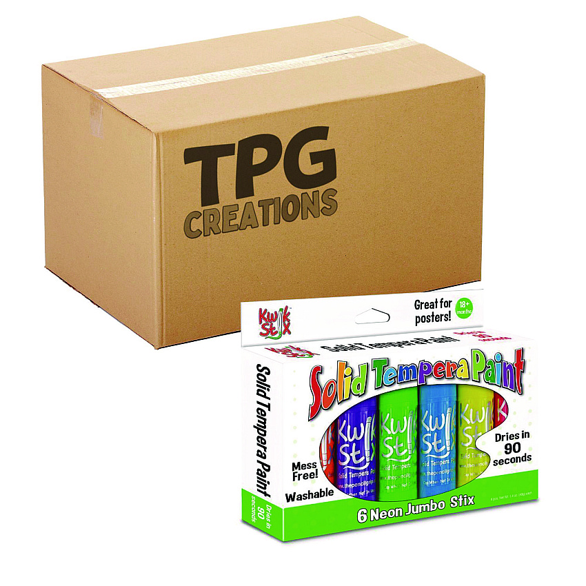 TPG Creations Jumbo Kwik Stix Tempera Paint Set, 6 Assorted Neon Colors, 6/Pack, 12 Packs/Carton (TPG64512)