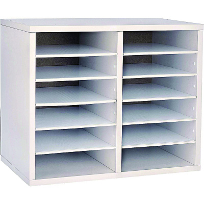 AdirOffice Wood Adjustable 12 Compartment Literature Organizer, 12 Sections, Letter Size, 20 x 11.8 x 16.3, White (ALHI50012WHI)