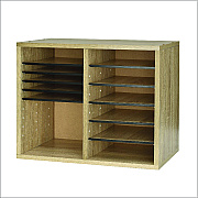 AdirOffice Wood Adjustable 12 Compartment Literature Organizer, 12 Sections, Letter Size, 20 x 11.8 x 16.3, Medium Oak (ALHI50012MEO)