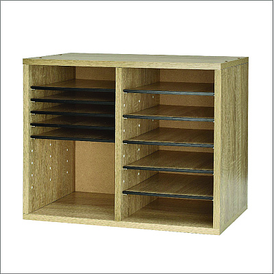 AdirOffice Wood Adjustable 12 Compartment Literature Organizer, 12 Sections, Letter Size, 20 x 11.8 x 16.3, Medium Oak (ALHI50012MEO)