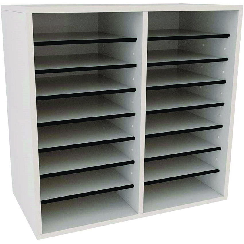 AdirOffice Wood Adjustable 16 Compartment Literature Organizer, 16 Sections, Letter Size, 20 x 11.8 x 21.4, White (ALHI50016WHI)