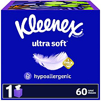 Kleenex Ultra Soft Facial Tissue, 3-Ply, White, 60 Sheets/Box, 18 Boxes/Carton (KCC54278)