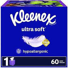 Kleenex Ultra Soft Facial Tissue, 3-Ply, White, 60 Sheets/Box, 18 Boxes/Carton (KCC54278)